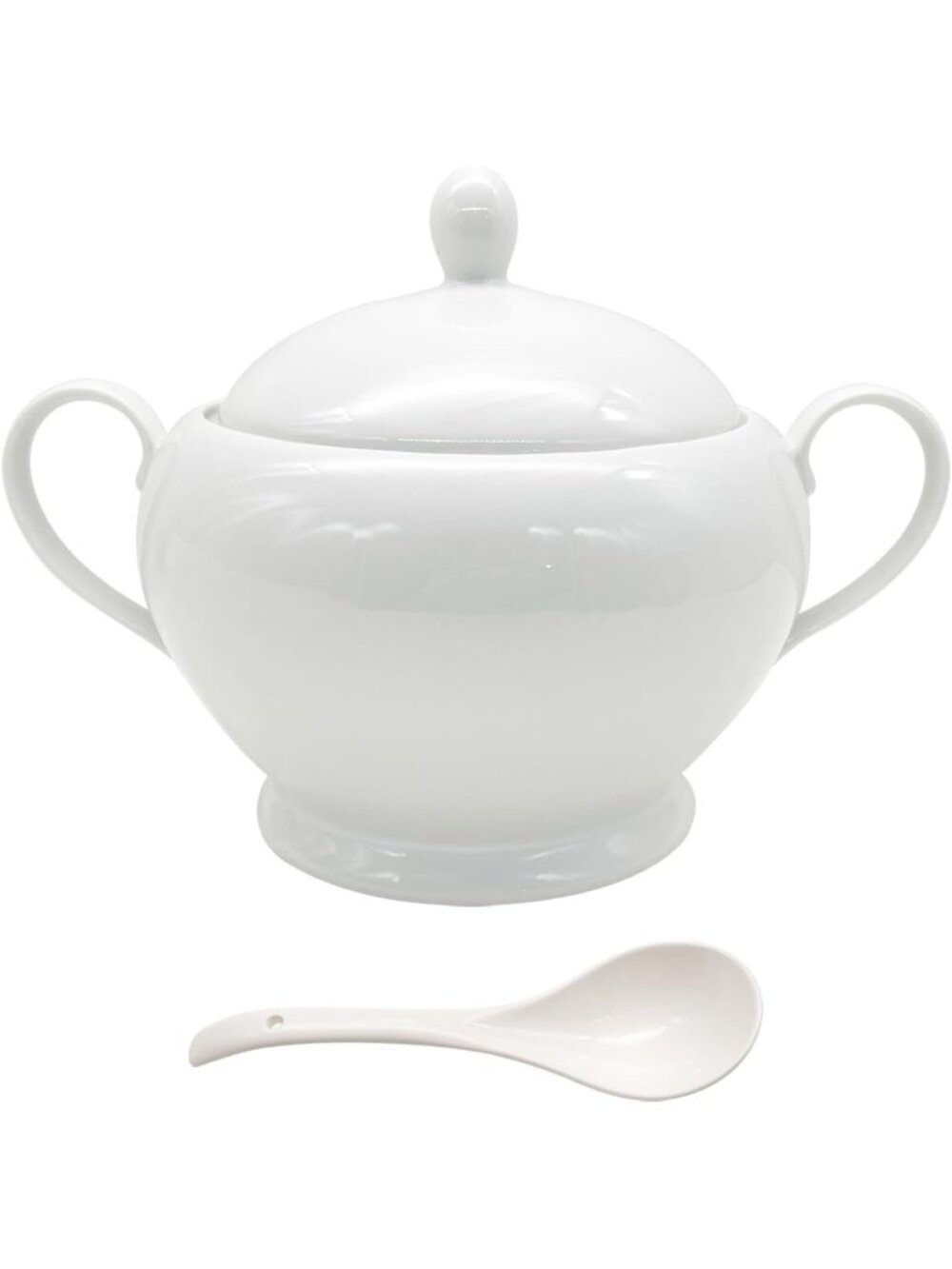 Elegant Porcelain Soup Tureen Set with Lid & Ladle - Classic White Serving Bowl